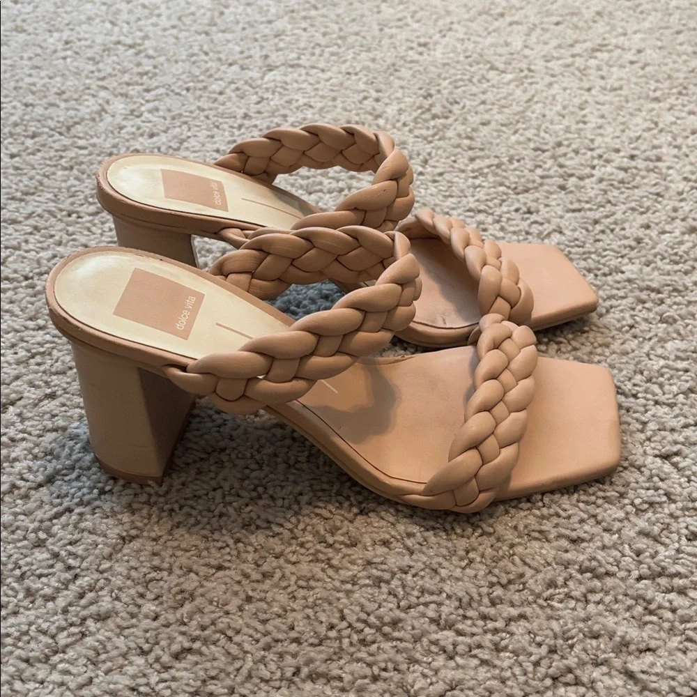 Dolce Vita Tan Braided Heeled Sandals With Chunky Heels